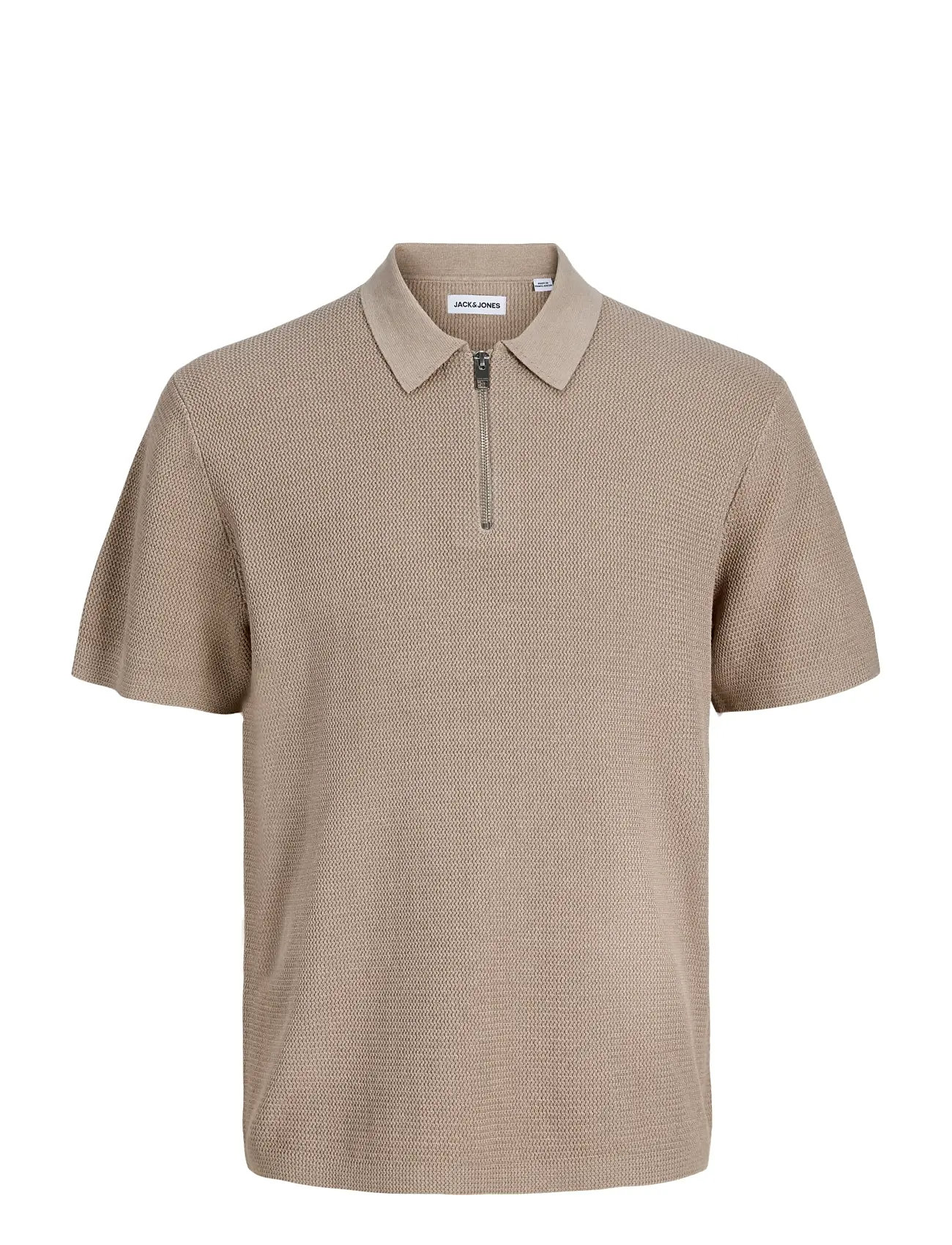 JACK & JONES Jjmax Knit Zip Polo Ss Jnr Beige - 164 - Herren