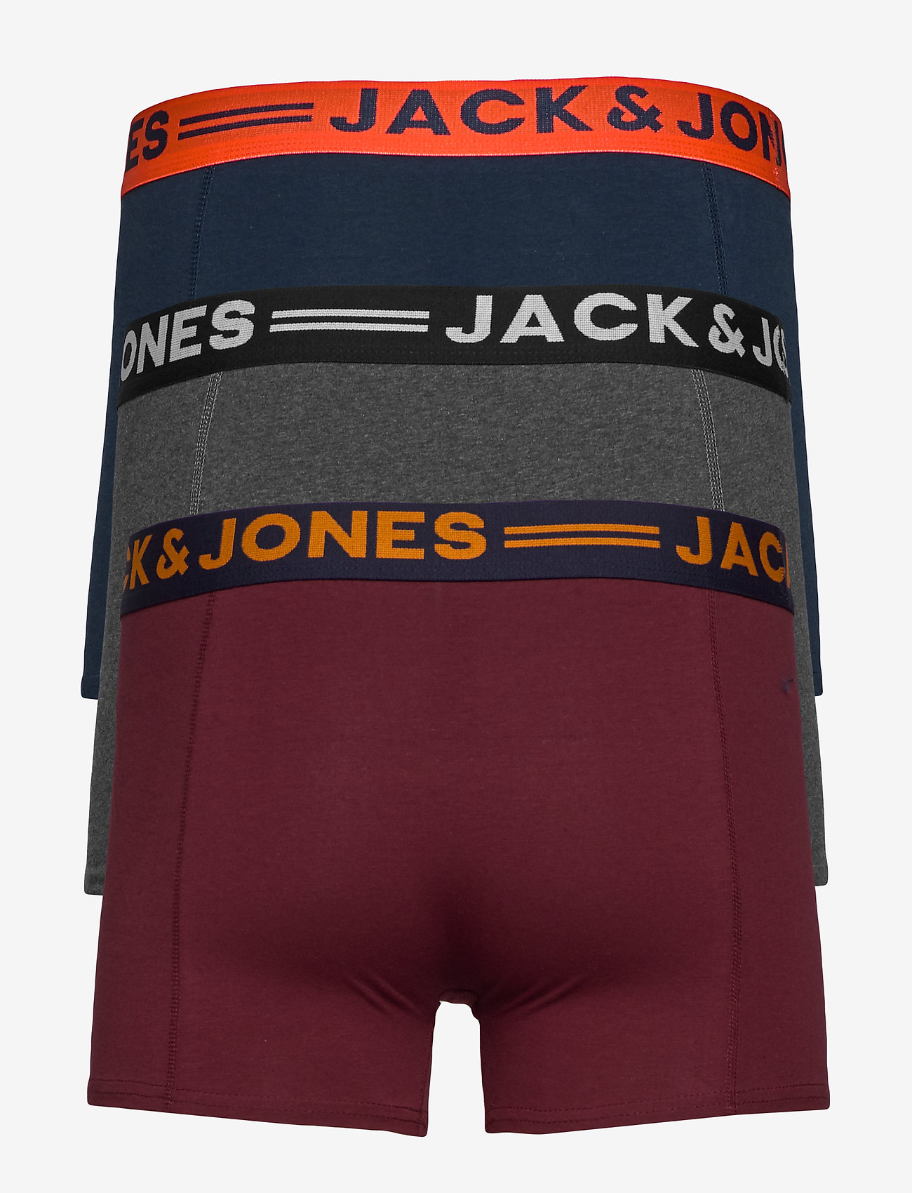Jack & Jones Mens New 3 Pack Trunks Boxer Shorts Underwear Burgundy Navy Grey 
