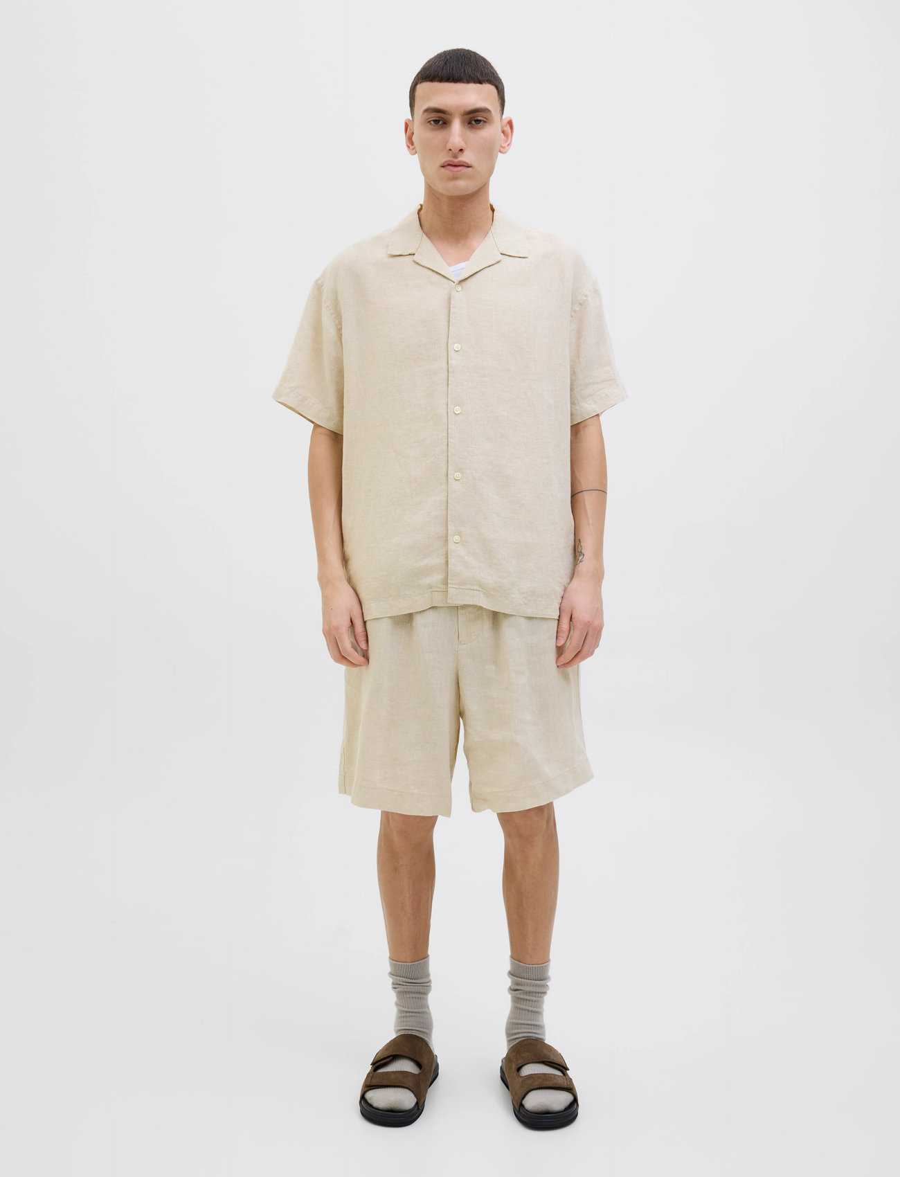 Jack & Jones Jpstbill Lawrence Linen Shorts Srt Ln, L, Cream, Shorts > Afslappet, Herre