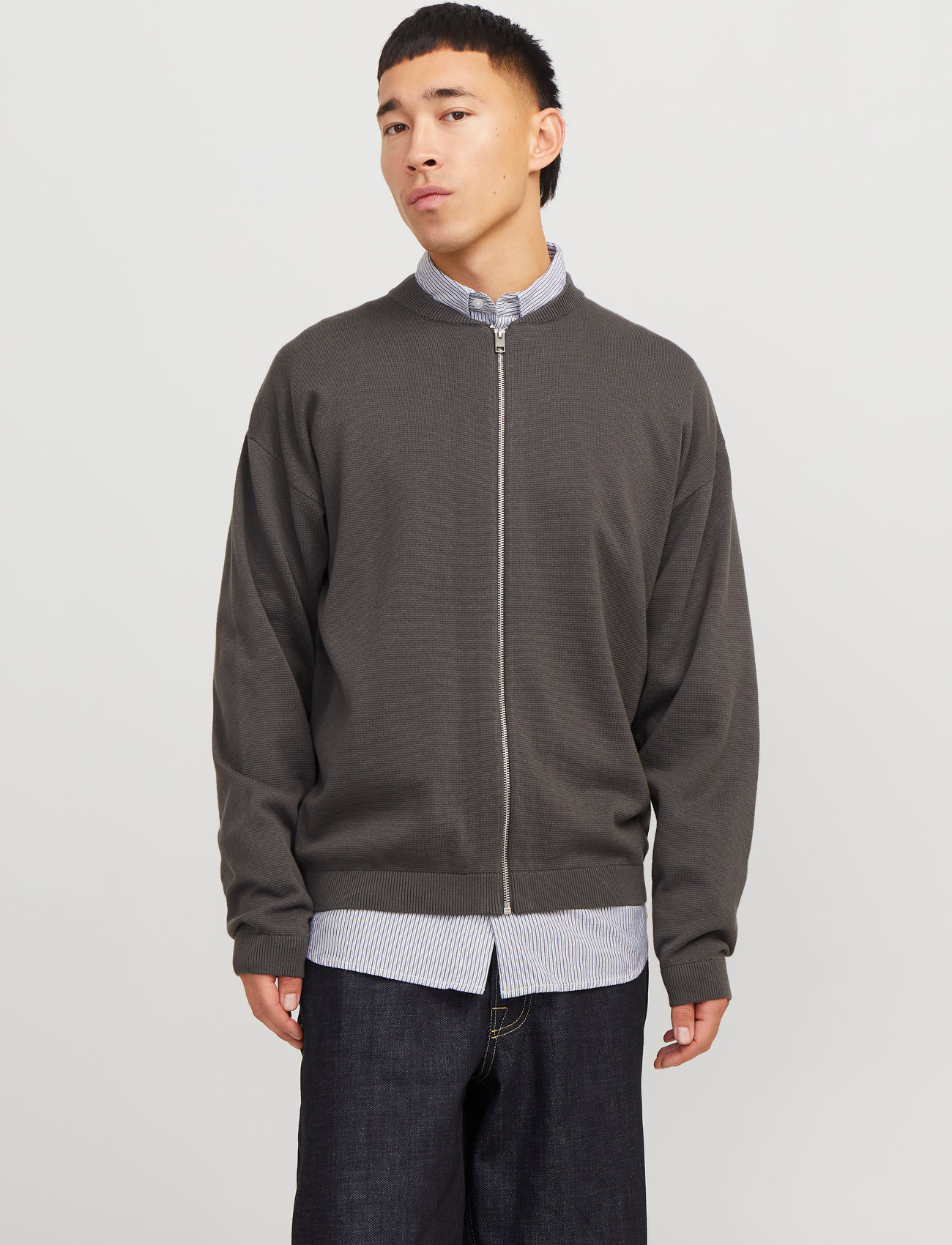 Jack & Jones Jjcalvin Knit Bomber Cardigan, S, Grey, Strik > Cardigans, Herre