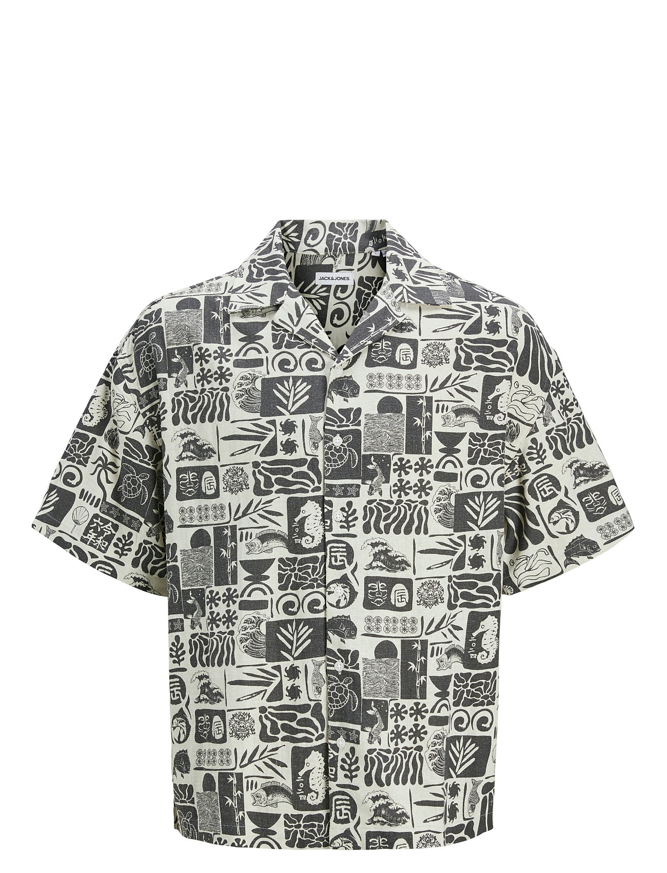 JACK & JONES Jjwayne Aop Resort Shirt Ss Schwarz - XXL - Herren