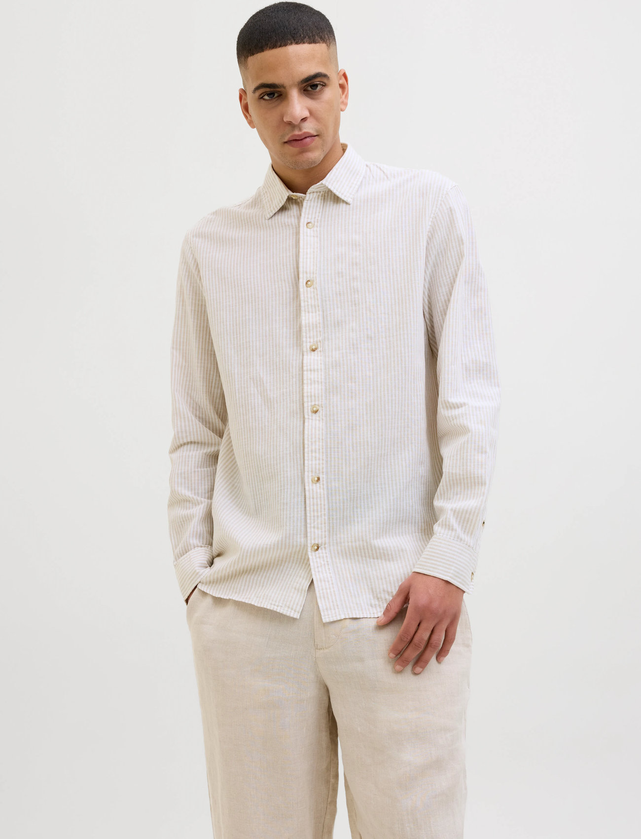 Jack & Jones Jjesummer Shirt Ls Sn, XXL, Cream, Skjorter > Business, Herre