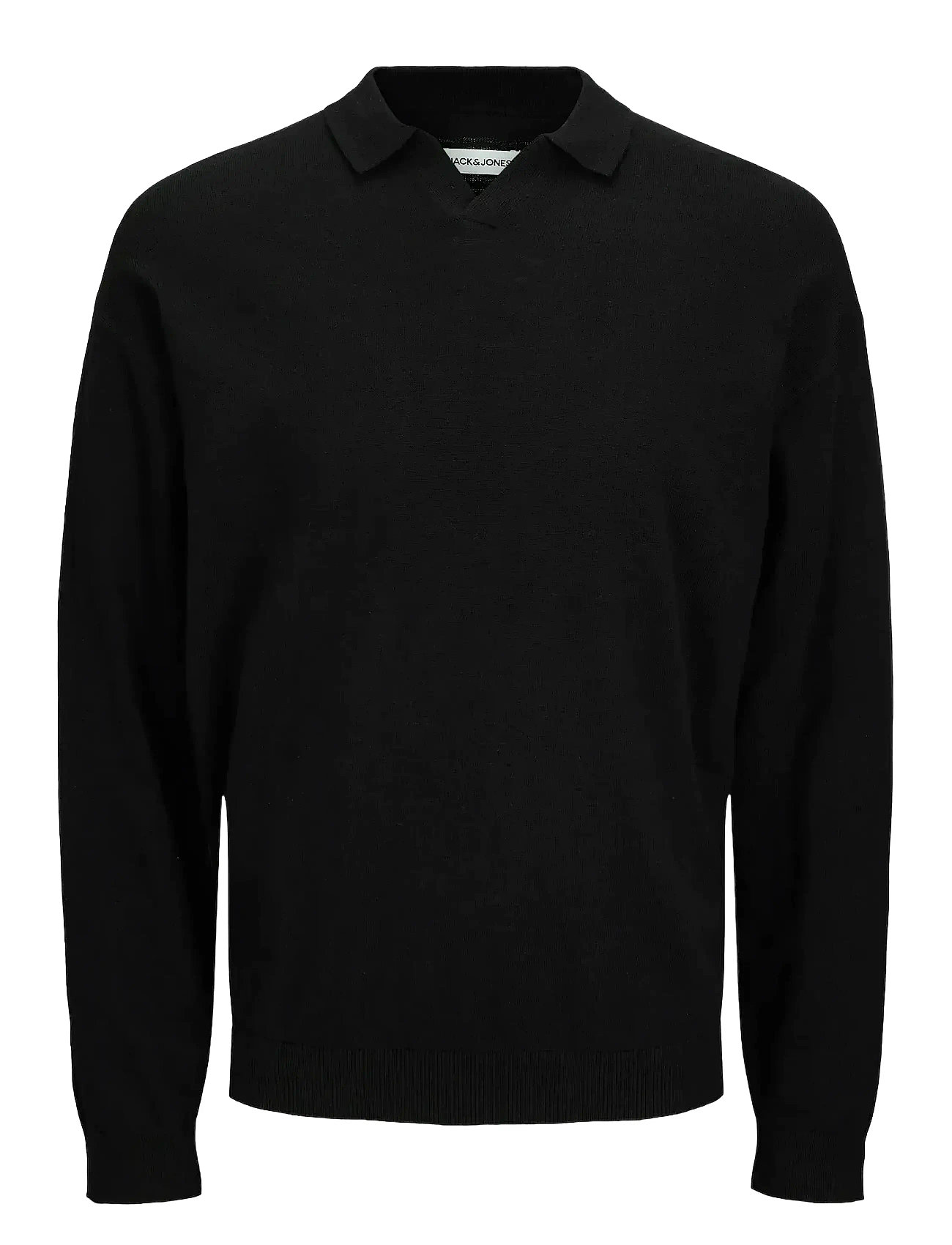 Jack & Jones Jjcolin Slub Knit Polo Ls, L, Black, Strik > Langærmede Strikkede Poloer, Herre