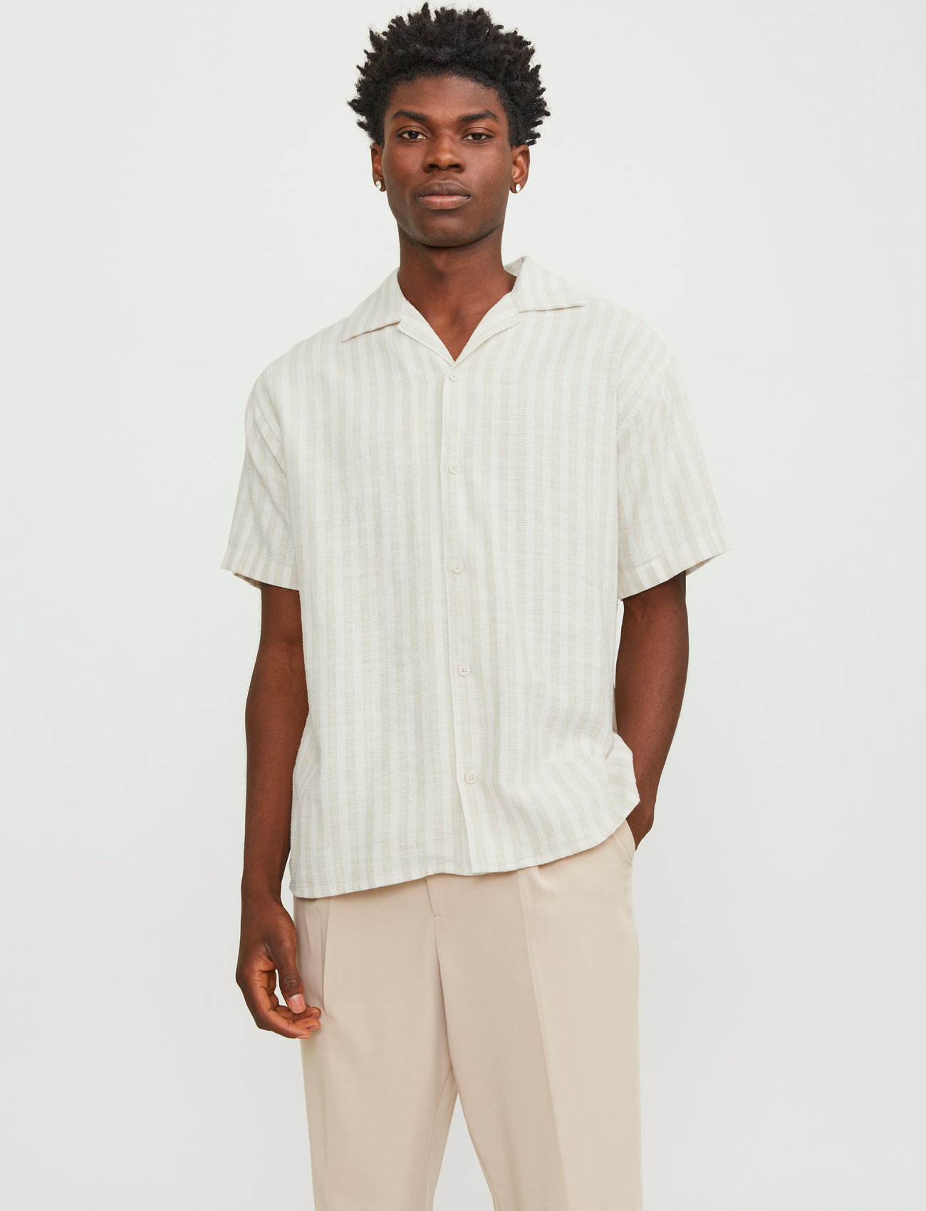 Jack & Jones Jorcoba Stripe Resort Shirt Ss Sn, S, Yellow, Skjorter > Kortærmede Shirts, Herre