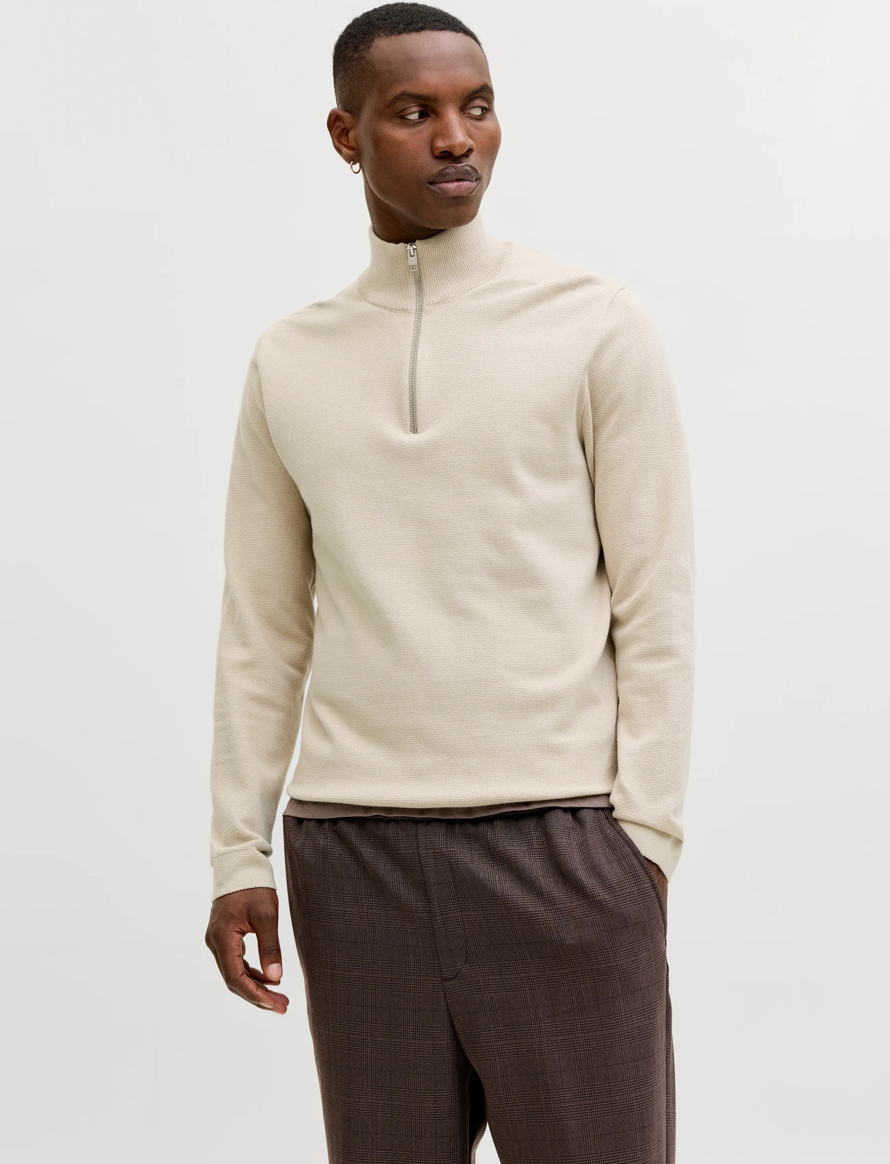 Jack & Jones Jprblamilano Spring Knit Half Zip, M, Cream, Strik > Trøjer Med Halv Lynlås, Herre