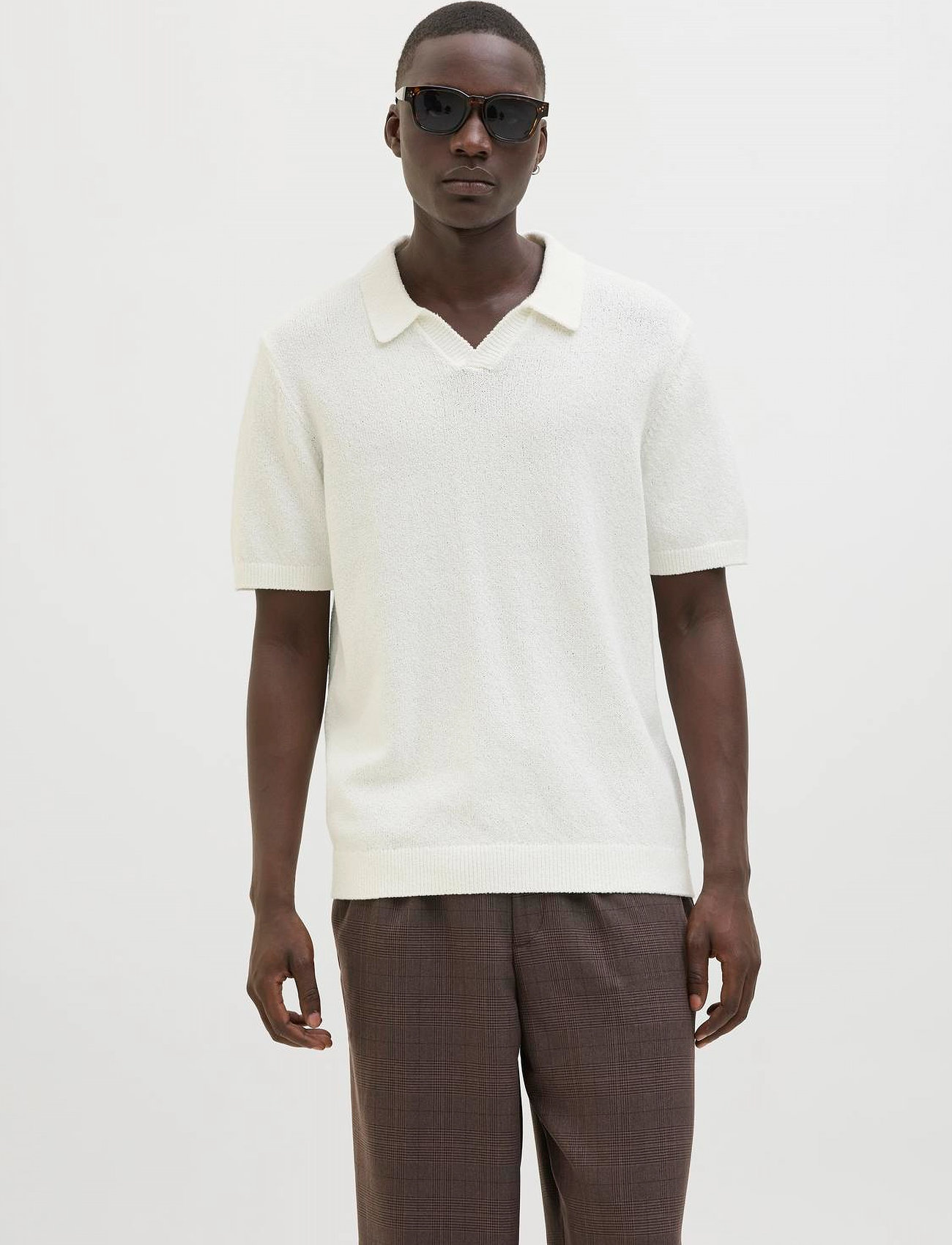 Jack & Jones Jprccwilder Knit Split Neck, XXL, White, Strik > Kortærmede Strikkede Poloer, Herre