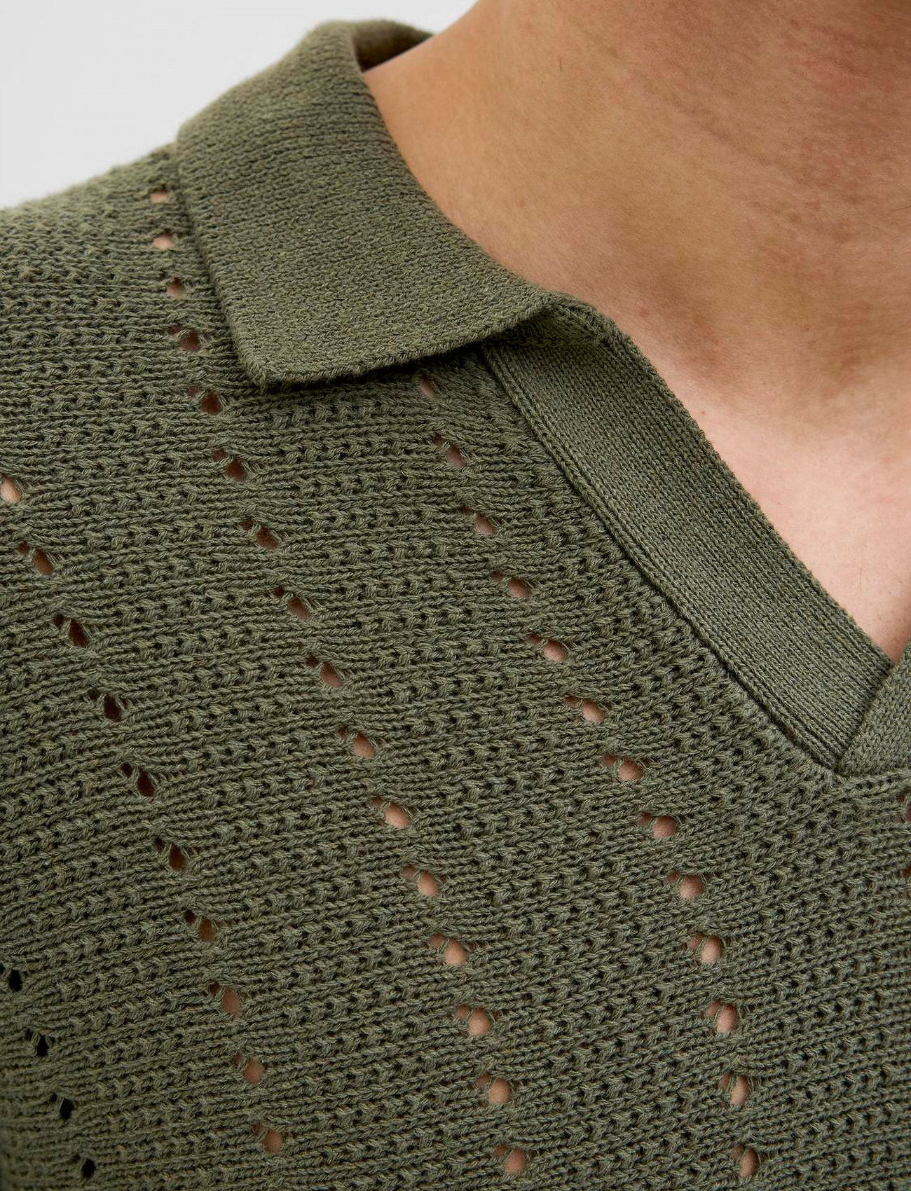 Jack & Jones Jorparos Knit Easter Ss Crochet Polo, XXL, Green, Strik > Kortærmede Strikkede Poloer, Herre