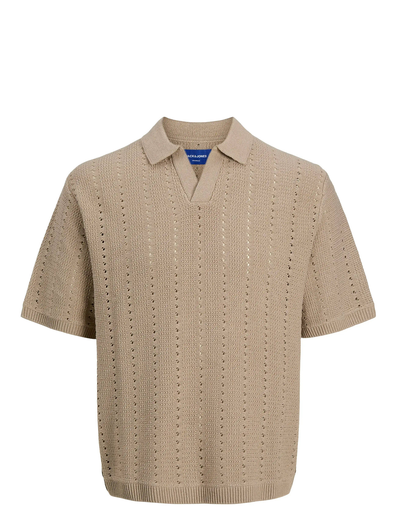 JACK & JONES Jorparos Knit Easter Ss Crochet Polo Beige - L - Herren
