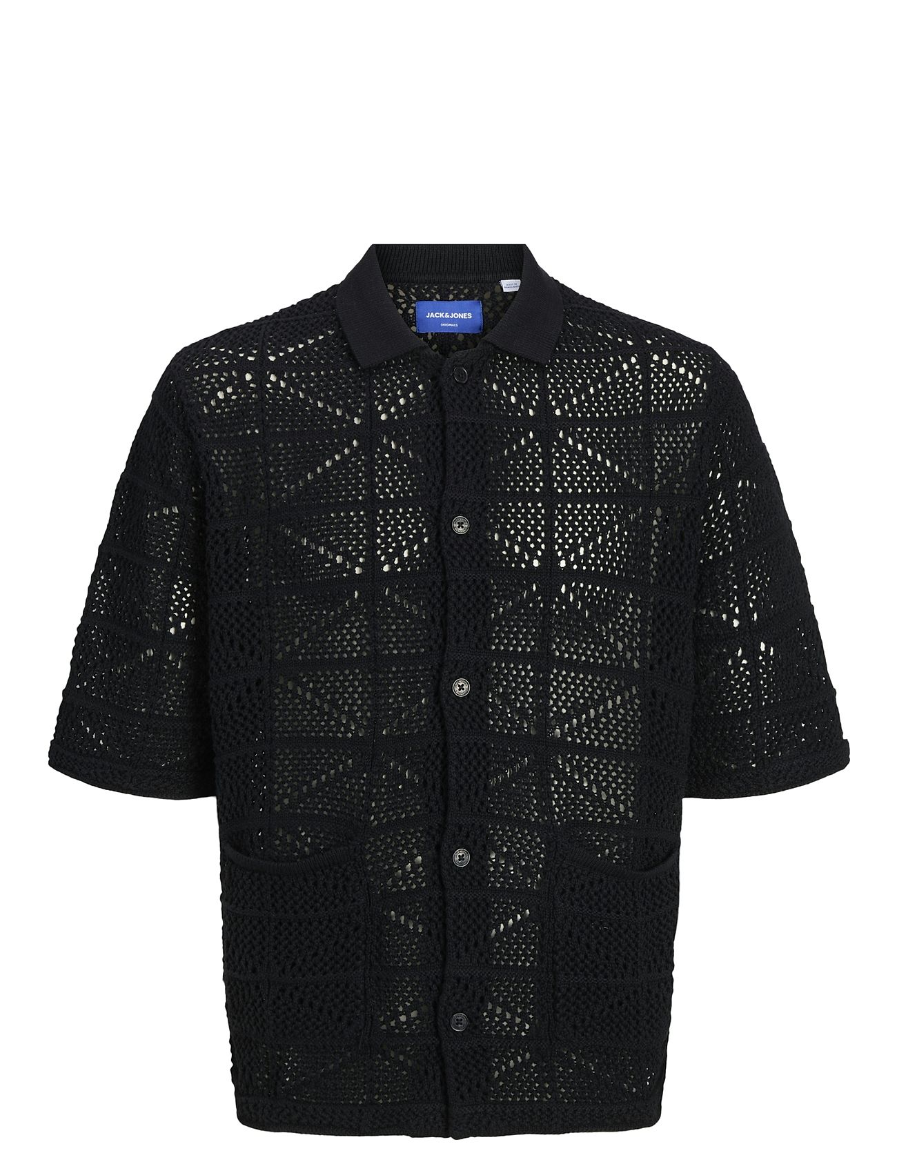 JACK & JONES Jorretiro Crochet Knit Polo Se25 Schwarz - XL - Herren