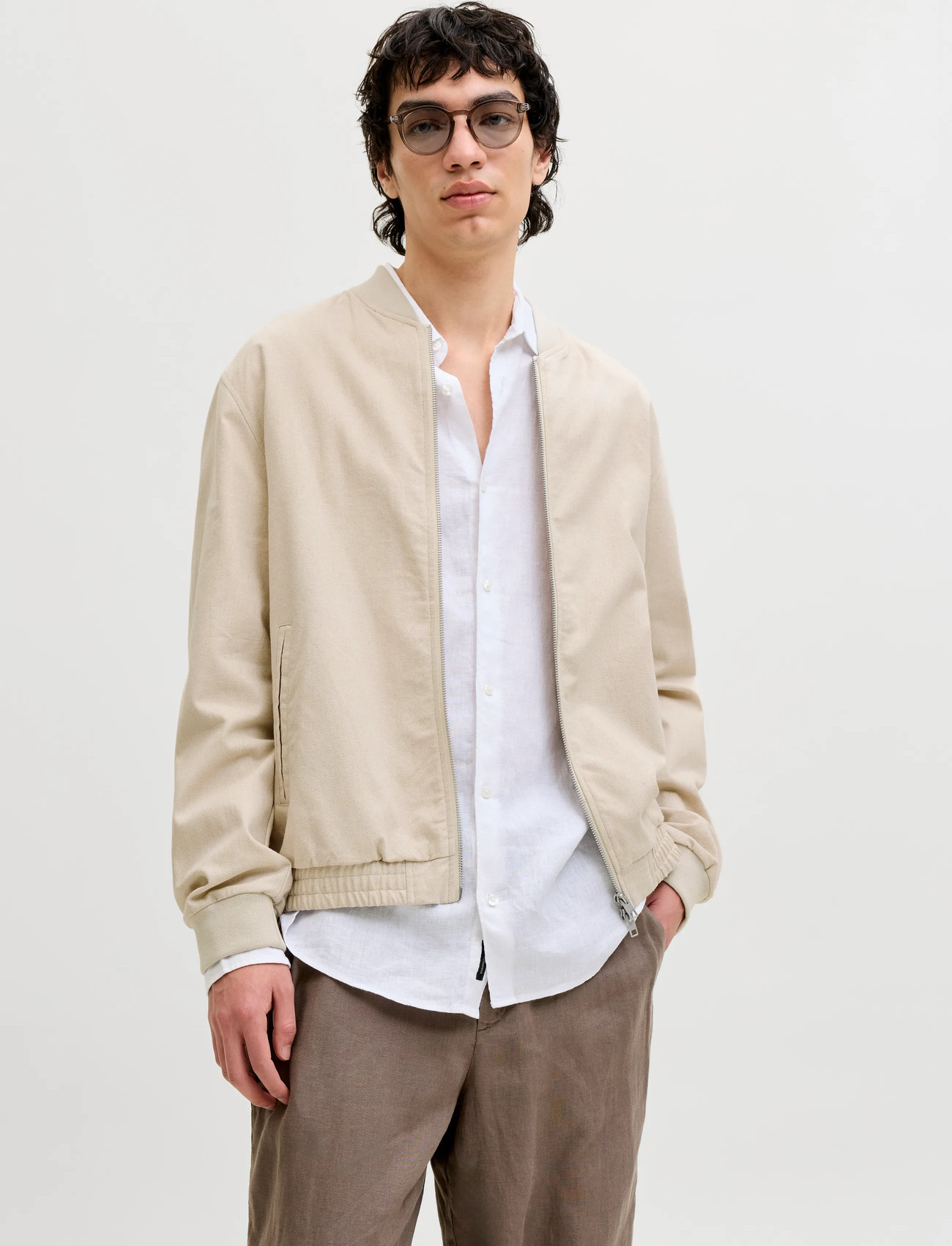 Jack & Jones Jprblaleister Linen Blend Bomber Jkt Ln, L, Cream, Jakker > Bomberjakker, Herre