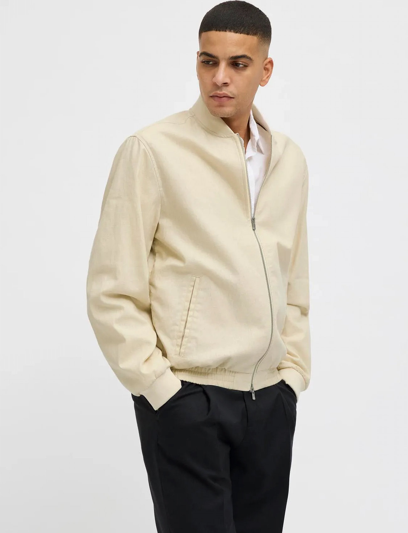 Jack & Jones Jprblaleister Linen Blend Bomber Jkt Ln, M, Cream, Jakker > Bomberjakker, Herre