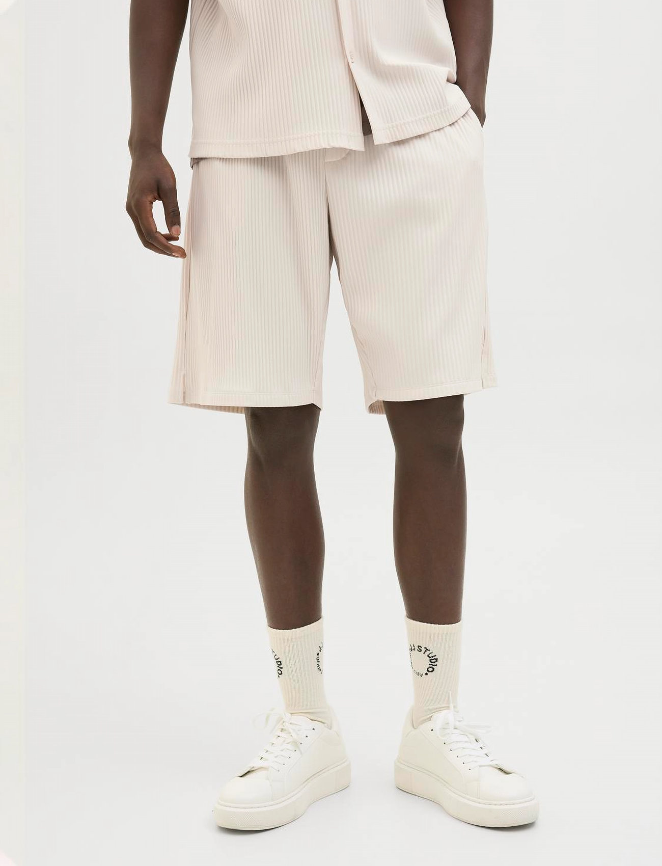 Jack & Jones Jpstkarl Interlude Plisse Shorts Mid, XXL, Cream, Shorts > Svedeshorts, Herre