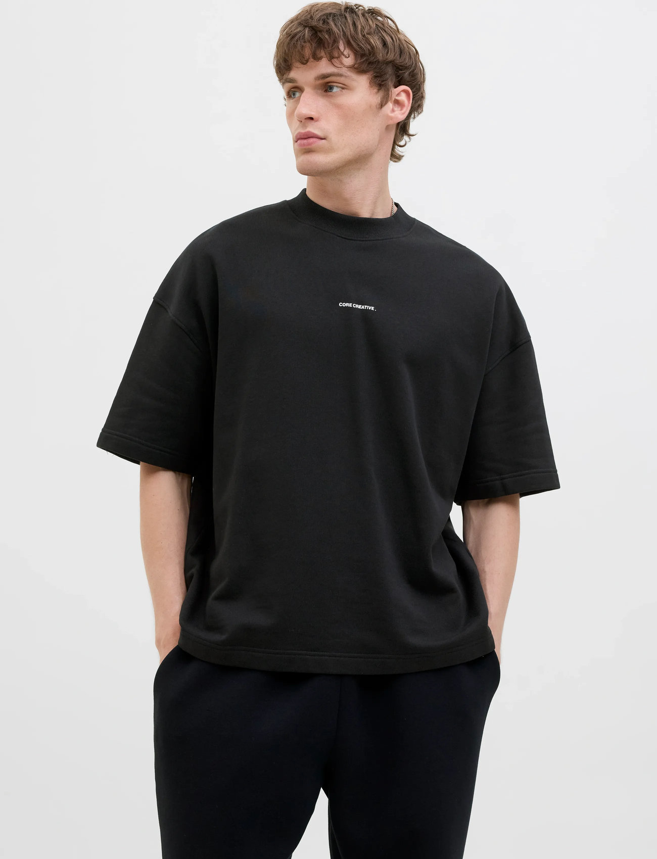 Jack & Jones Jcoinfinity Print Back Sweat Ss, S, Black, T-Shirts > Kortærmede, Herre
