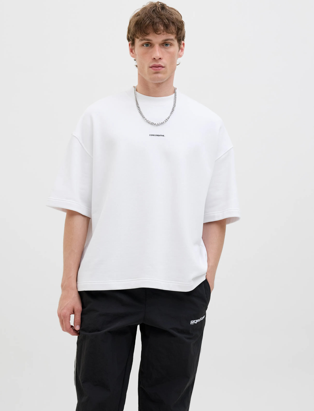 Jack & Jones Jcoinfinity Print Back Sweat Ss, L, White, T-Shirts > Kortærmede, Herre