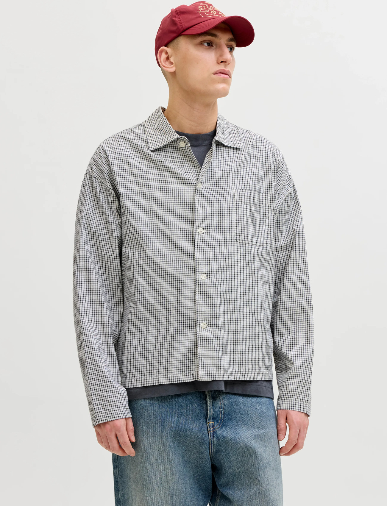 Jack & Jones Joraustin Clean Check Shirt Ls Sn, M, Grey, Shirts > Checkered Shirt, Herre