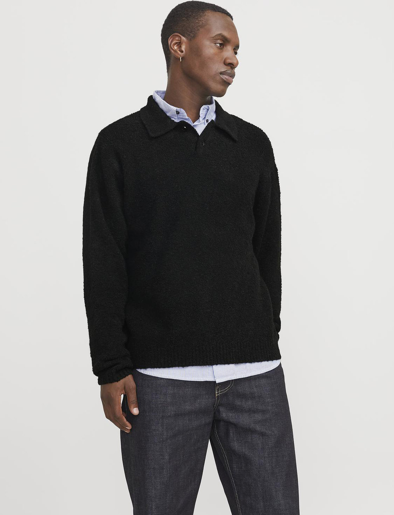 Jack & Jones Jprwinter Knit Boucle Polo Styd Aw24, XL, Black, Strik > Langærmede Strikkede Poloer, Herre