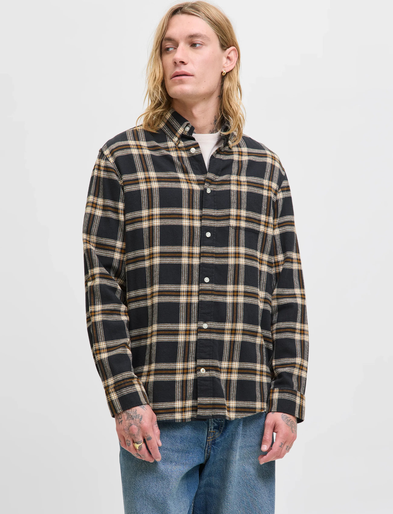 Jack & Jones Jjeclassic Flannel Check Shirt Ls Sn, L, Black, Shirts > Checkered Shirt, Herre