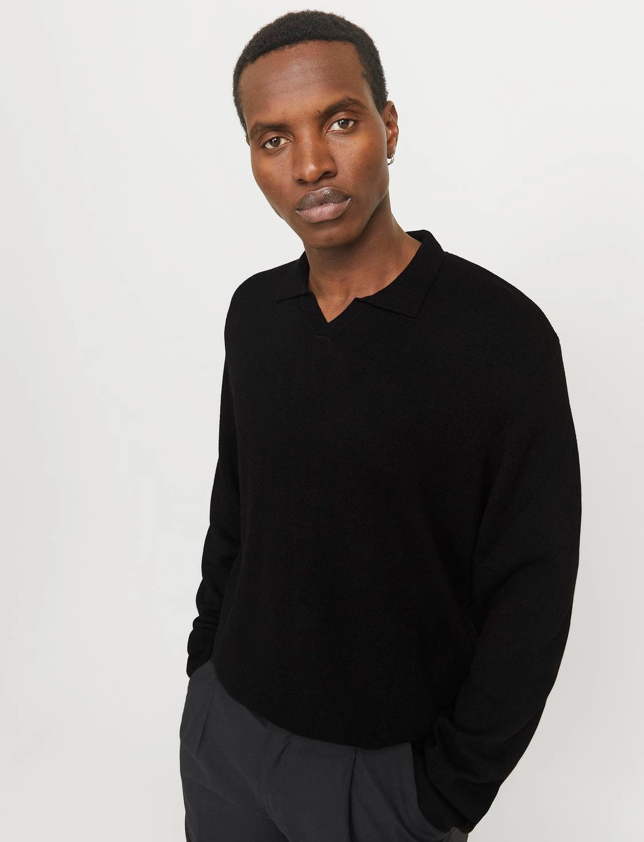 Jack & Jones Jprwason Knit Split Neck Styd Aw24, M, Black, Strik > V-Halse, Herre