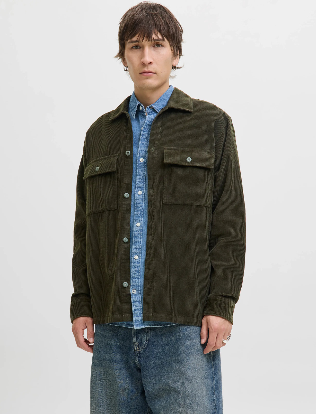 Jack & Jones Jjeperfect Corduroy Overshirt Ls Sn, S, Khaki green, Shirts > Corduroy Shirts, Herre
