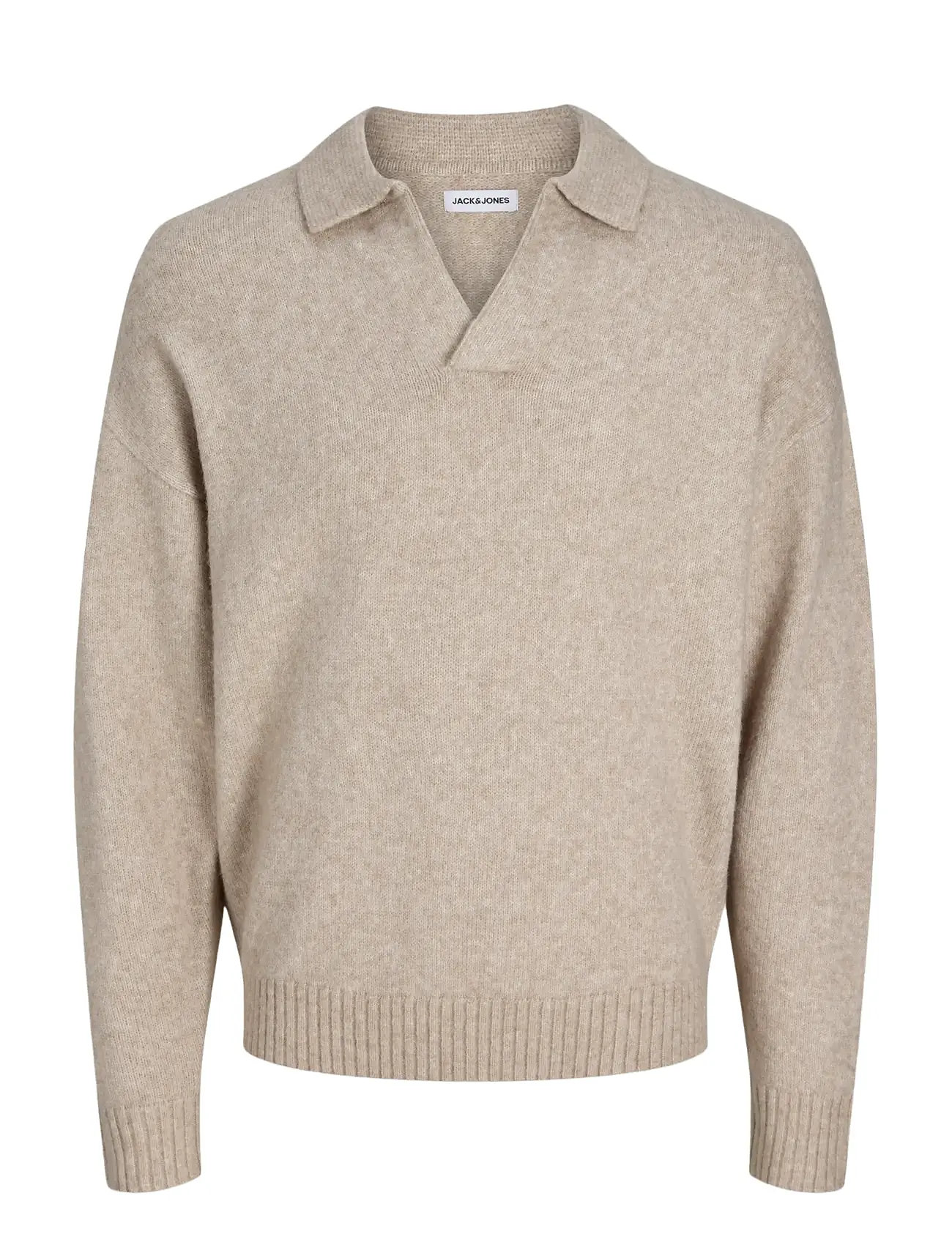 JACK & JONES Jjsoho Ollie Knit Split Neck Ln Beige - L - Herren