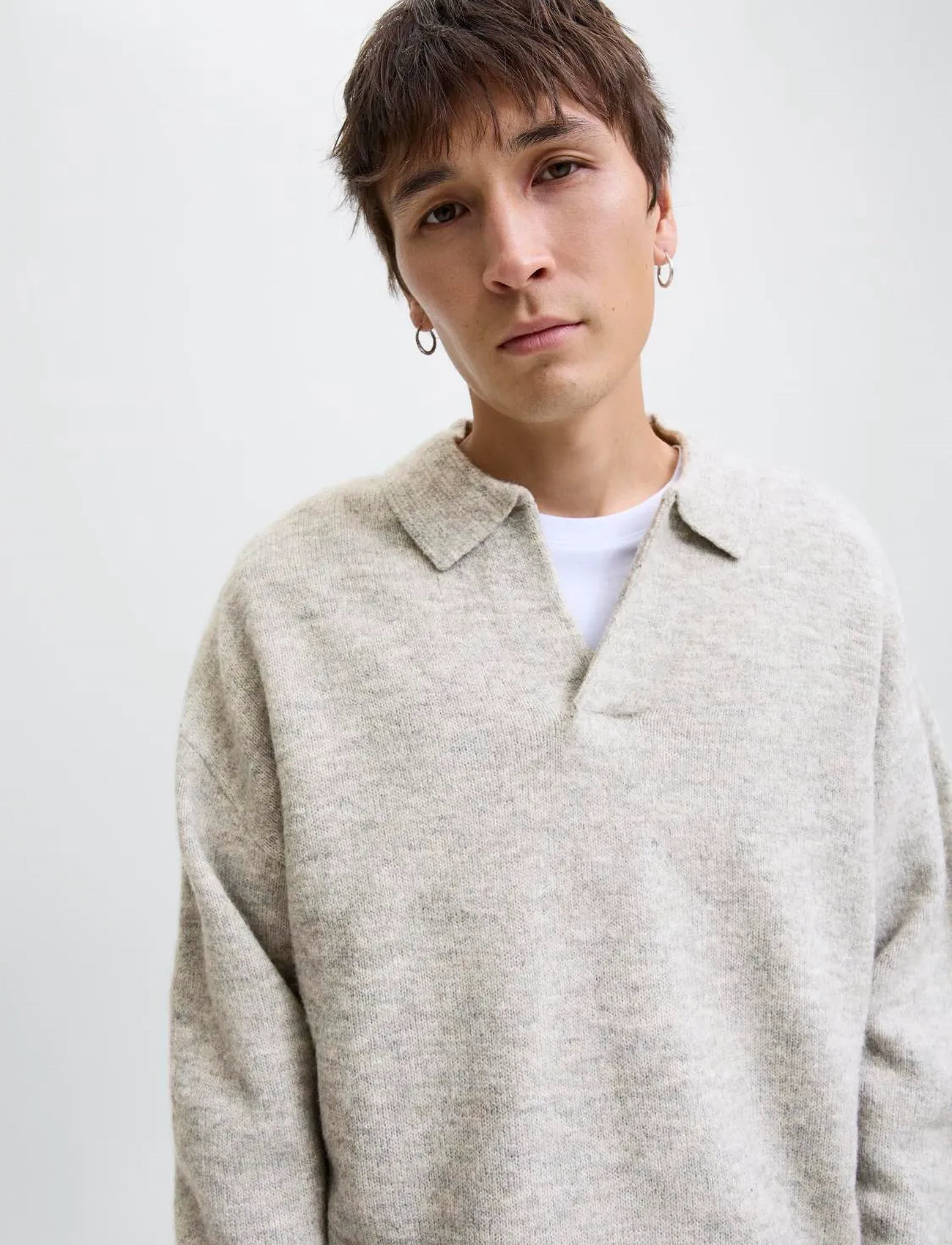 Jack & Jones Jjsoho Ollie Knit Split Neck Ln, S, Grey, Strik > V-Halse, Herre
