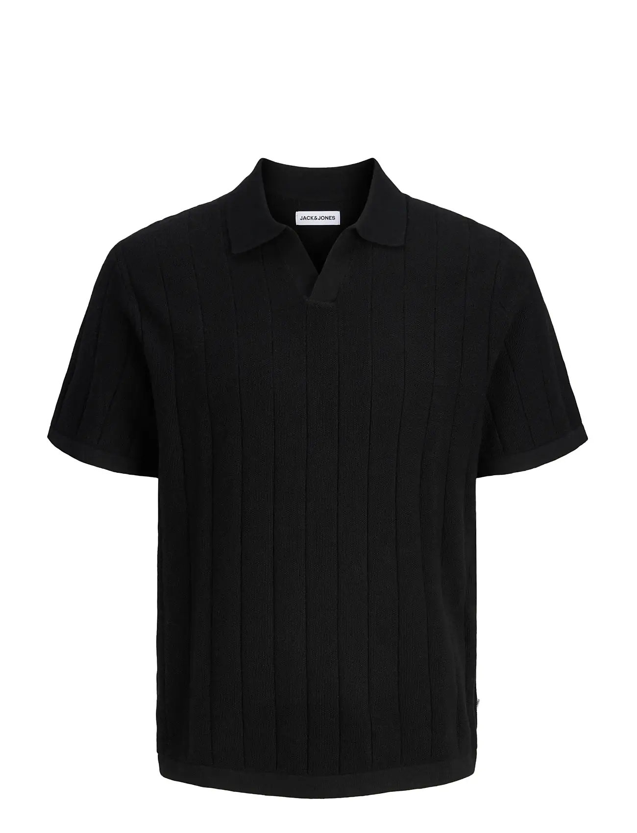 JACK & JONES Jjebradley Knit Split Neck Ss Sn Schwarz - L - Herren