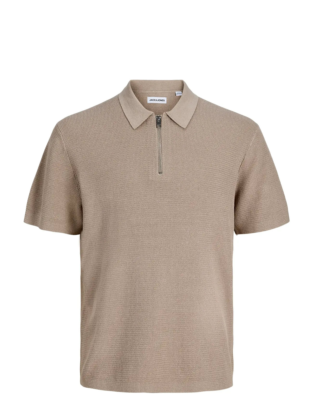 JACK & JONES Jjmax Knit Zip Polo Ss Beige - S - Herren