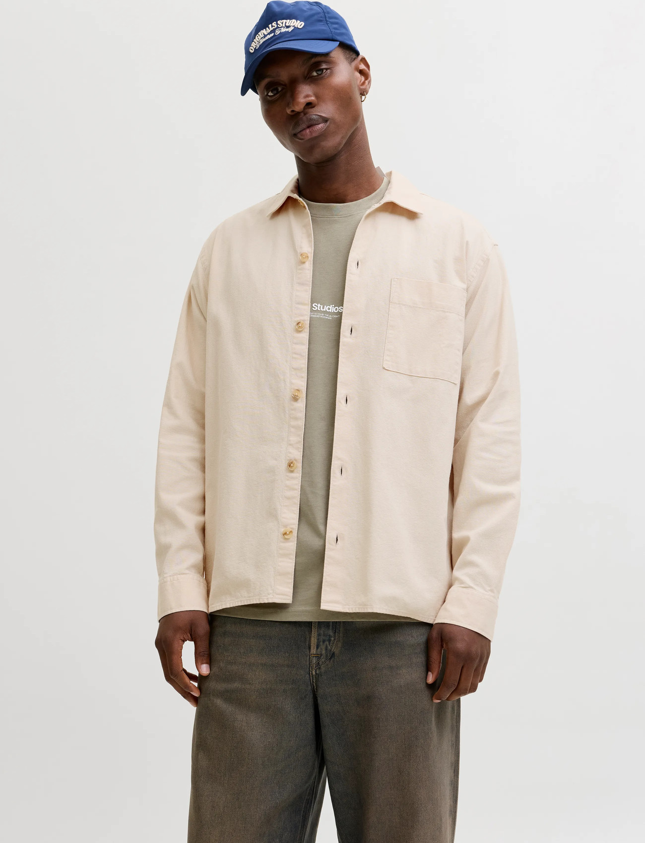 Jack & Jones Jjetristan Overshirt Ls Ln, XL, Cream, Overdele > Overtrøjer, Herre