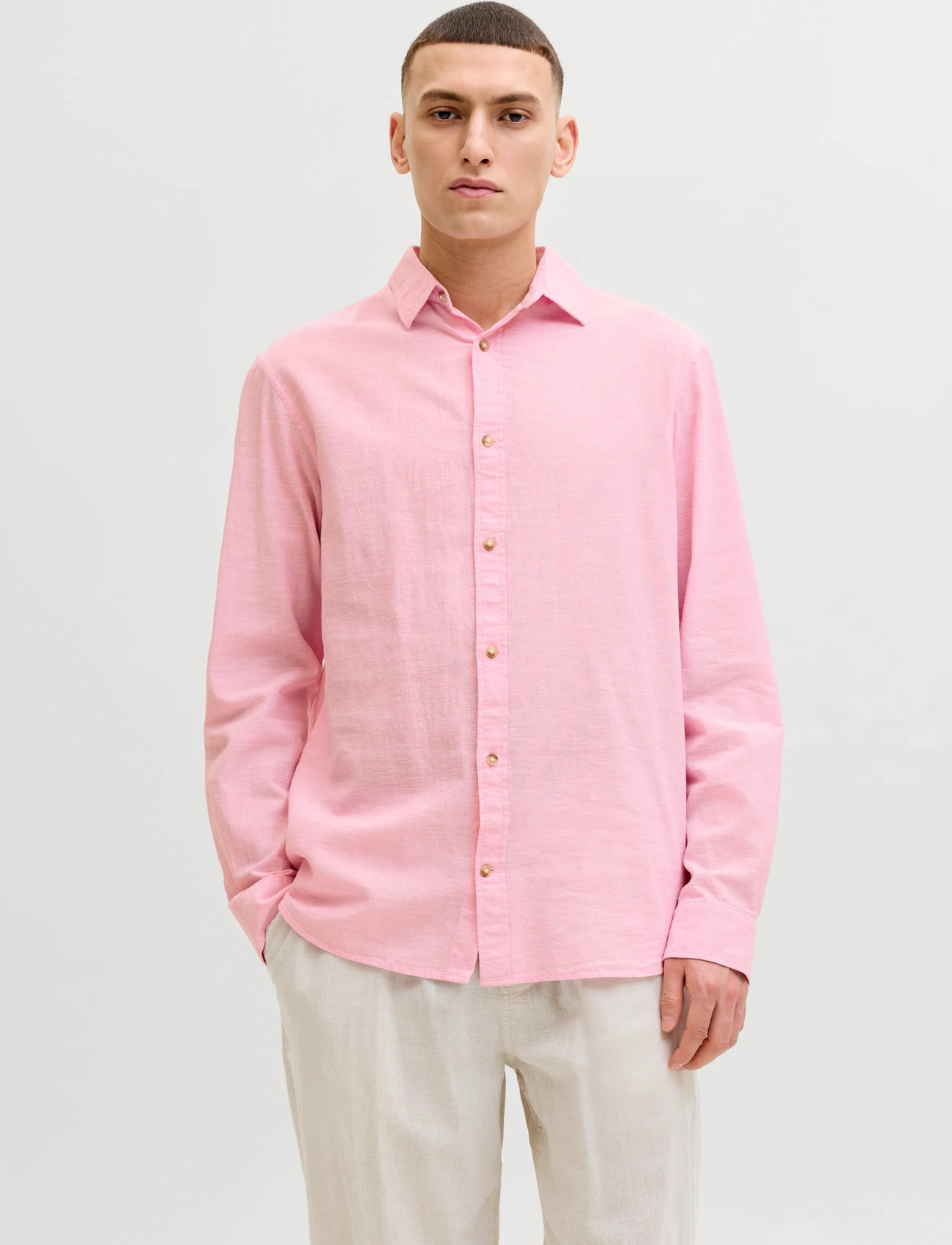 Jack & Jones Jjesummer Linen Blend Shirt L/S Sn, M, Pink, Skjorter > Afslappet Shirts, Herre