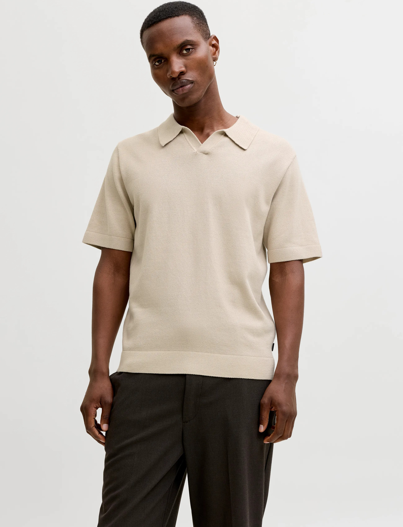 Jack & Jones Jprblamilano Spring Split Neck Ss Sn, XL, Cream, Strik > Kortærmede Strikkede Poloer, Herre