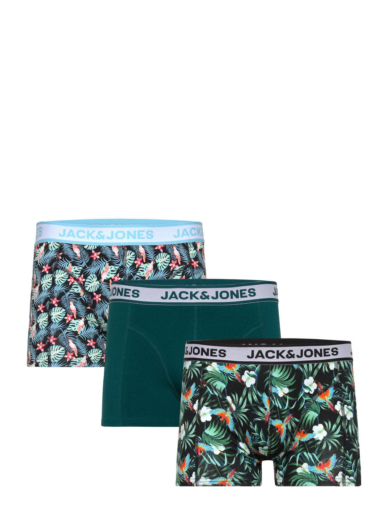 Jack & Jones Jacbird Leaves Trunks 3 Pack, XXL, Green, Undertøj > Boxershorts, Herre