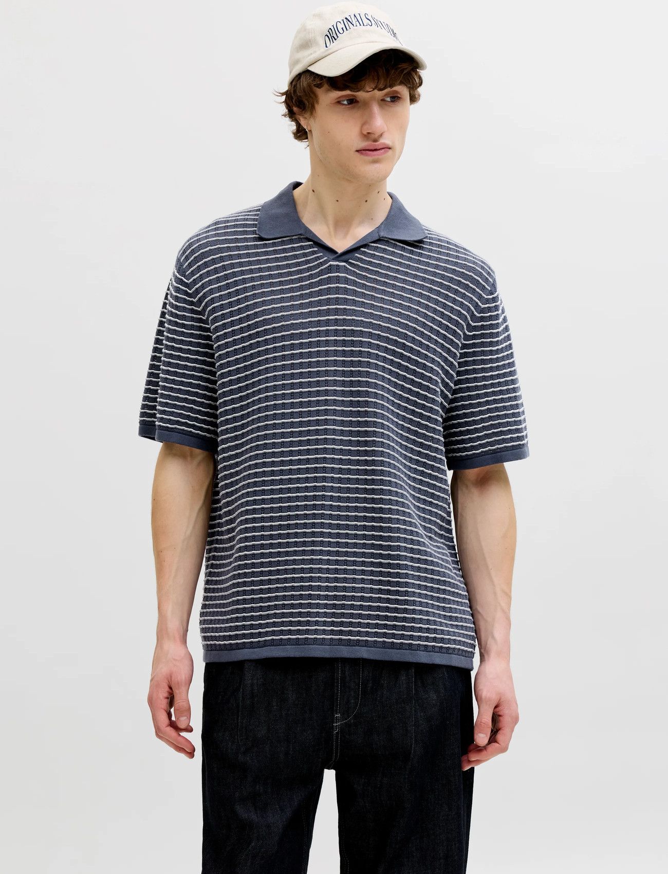 Jack & Jones Jornantucket Knit Split Neck Polo Sa26, M, Navy, Strik > Kortærmede Strikkede Poloer, Herre