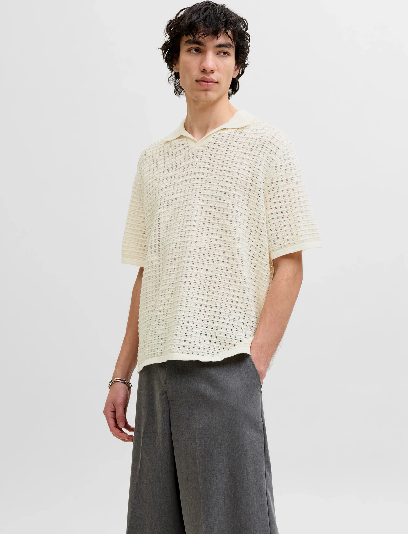 Jack & Jones Jornantucket Knit Split Neck Polo Sa26, XL, Cream, Strik > Kortærmede Strikkede Poloer, Herre