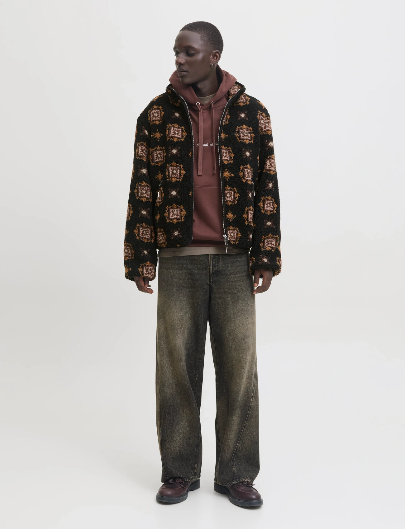 Jack & Jones Jornorrebro Teddy Aop Jacket, S, Black, Sweatshirts & Hoodies > Fleeces, Herre