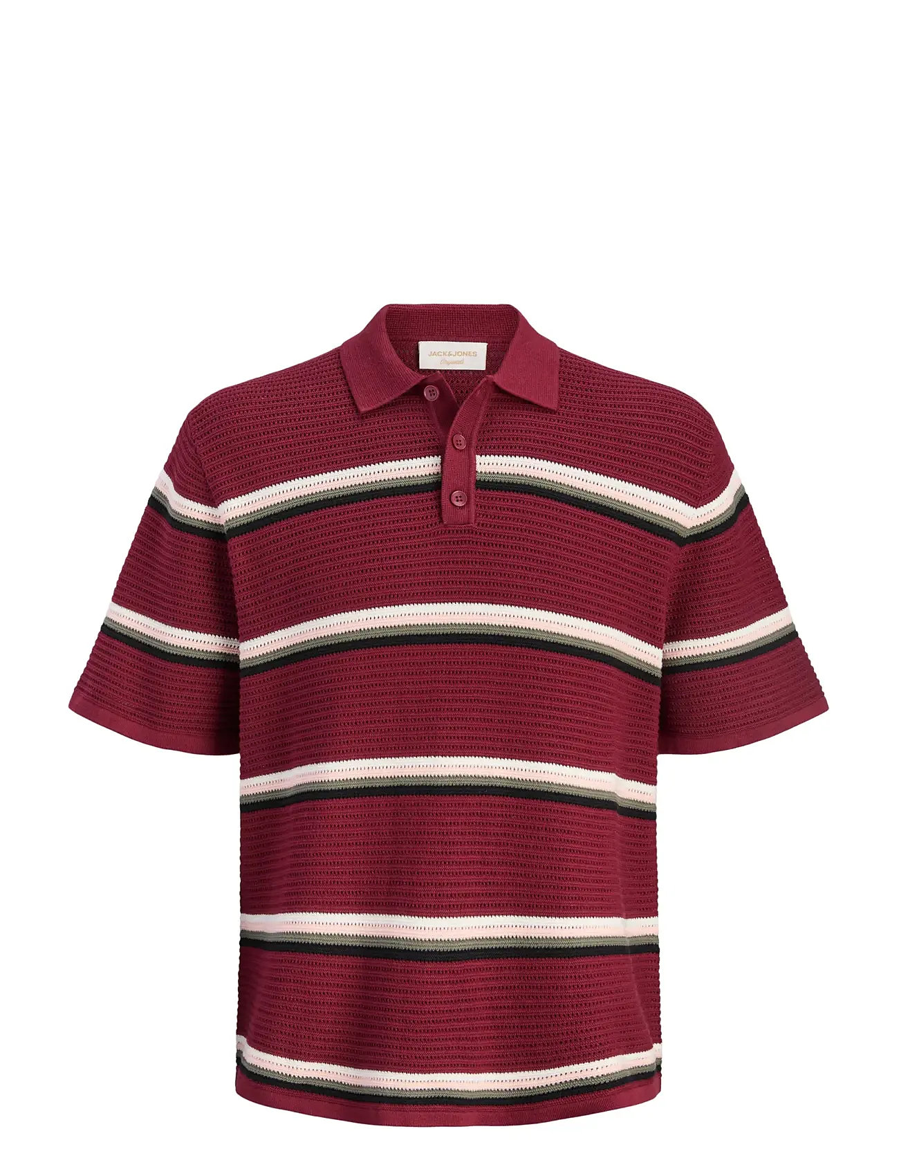 JACK & JONES Jormaine Knit Stripe Polo Sn Burgundy - XS - Herren