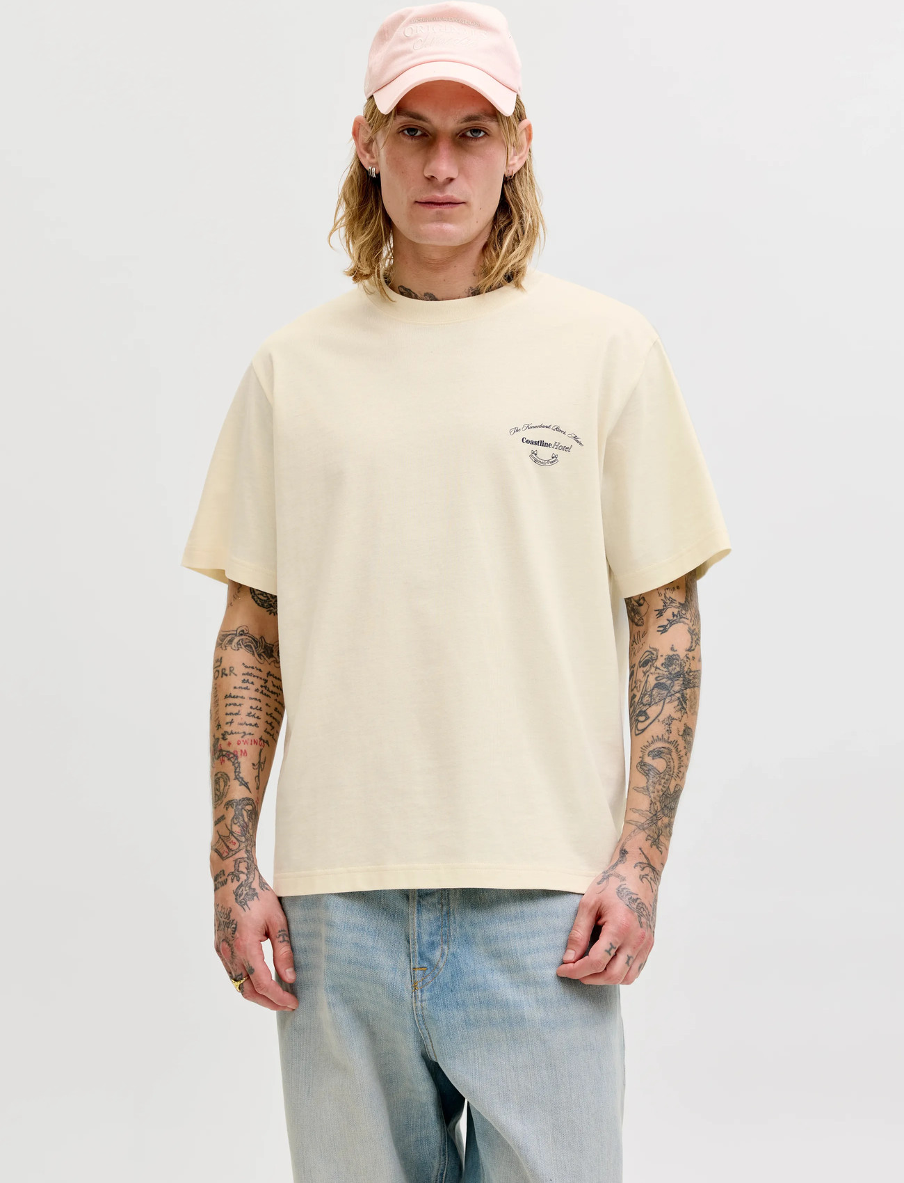 Jack & Jones Jormontauk Photo Back Tee Ss Cn, L, Cream, T-Shirts > Kortærmede, Herre