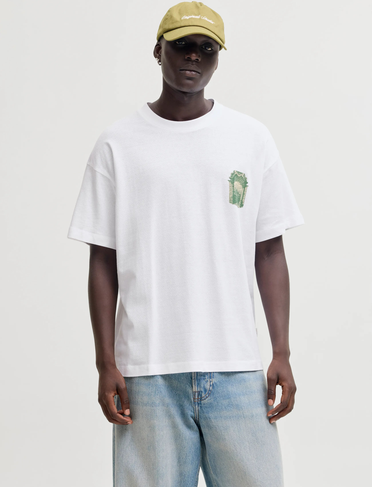 Jack & Jones Jorargos Back Print Tee Ss Cn Styd Aw25, L, White, T-Shirts > Kortærmede, Herre