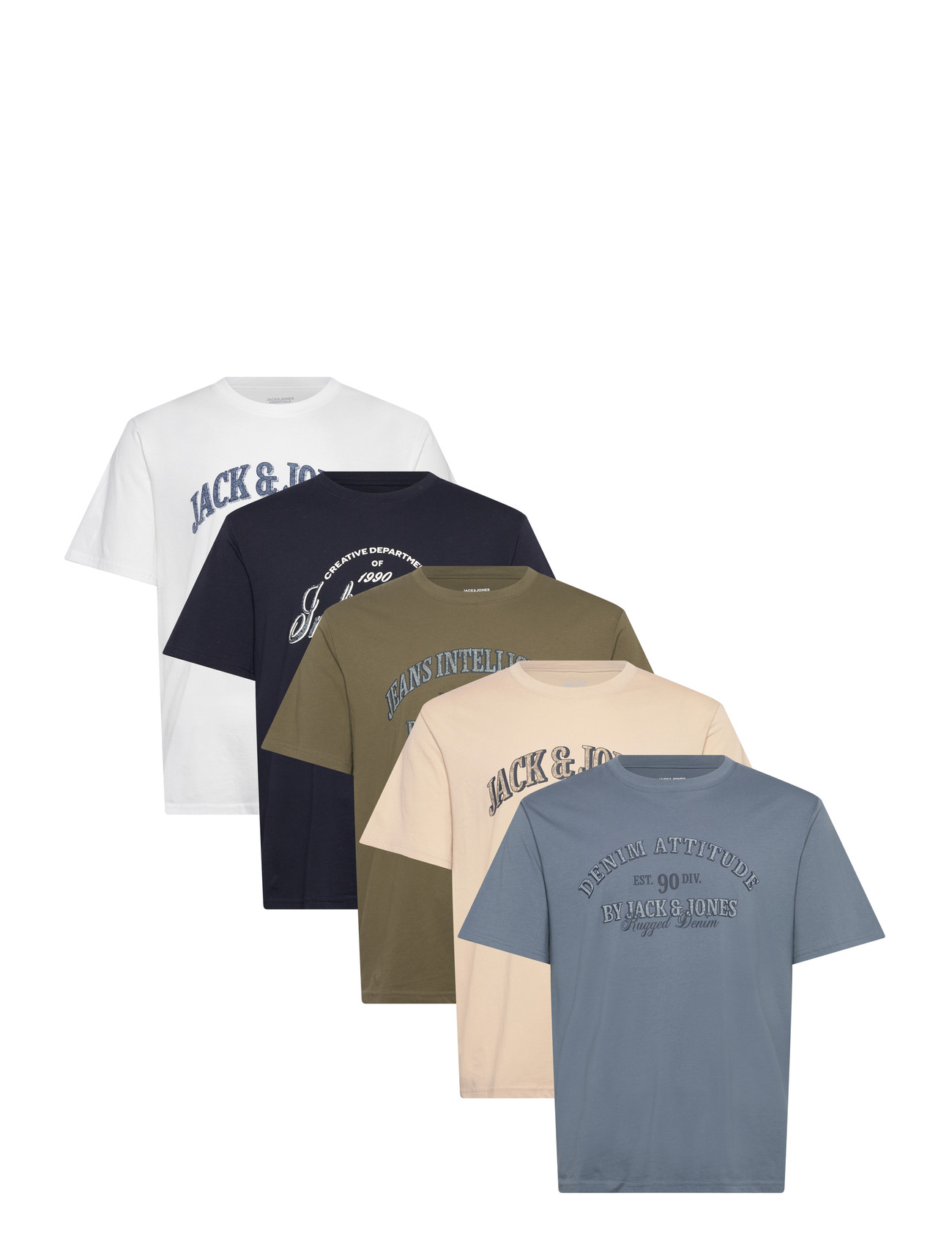 JACK & JONES Jjedenver Graphic Tee Ss O-Neck 5Pk Mp Weiß - M - Herren