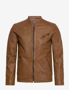 JJEJOEL LEATHER JACKET - leather jackets - cognac