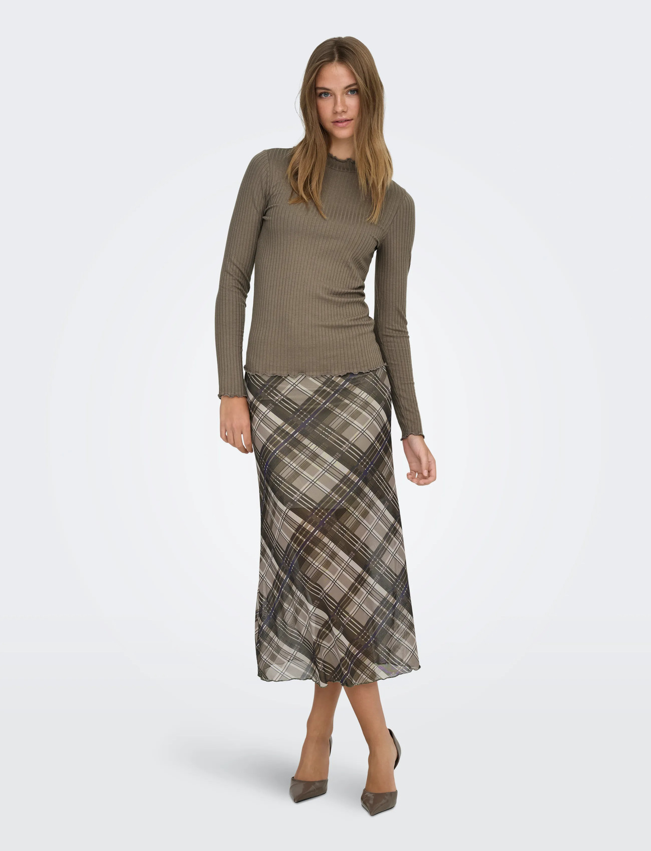 JDY Jdyfransiska Life L/S Hi-Nck Top Jr Noos, XS, Brown, T-Shirts & Toppe > Langærmede, Dame