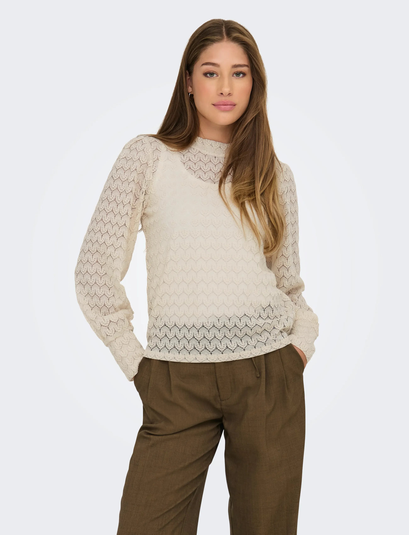 JDY Jdyavery L/S Lace Top Jrs Noos, L, Cream, Bluser > Langærmede, Dame