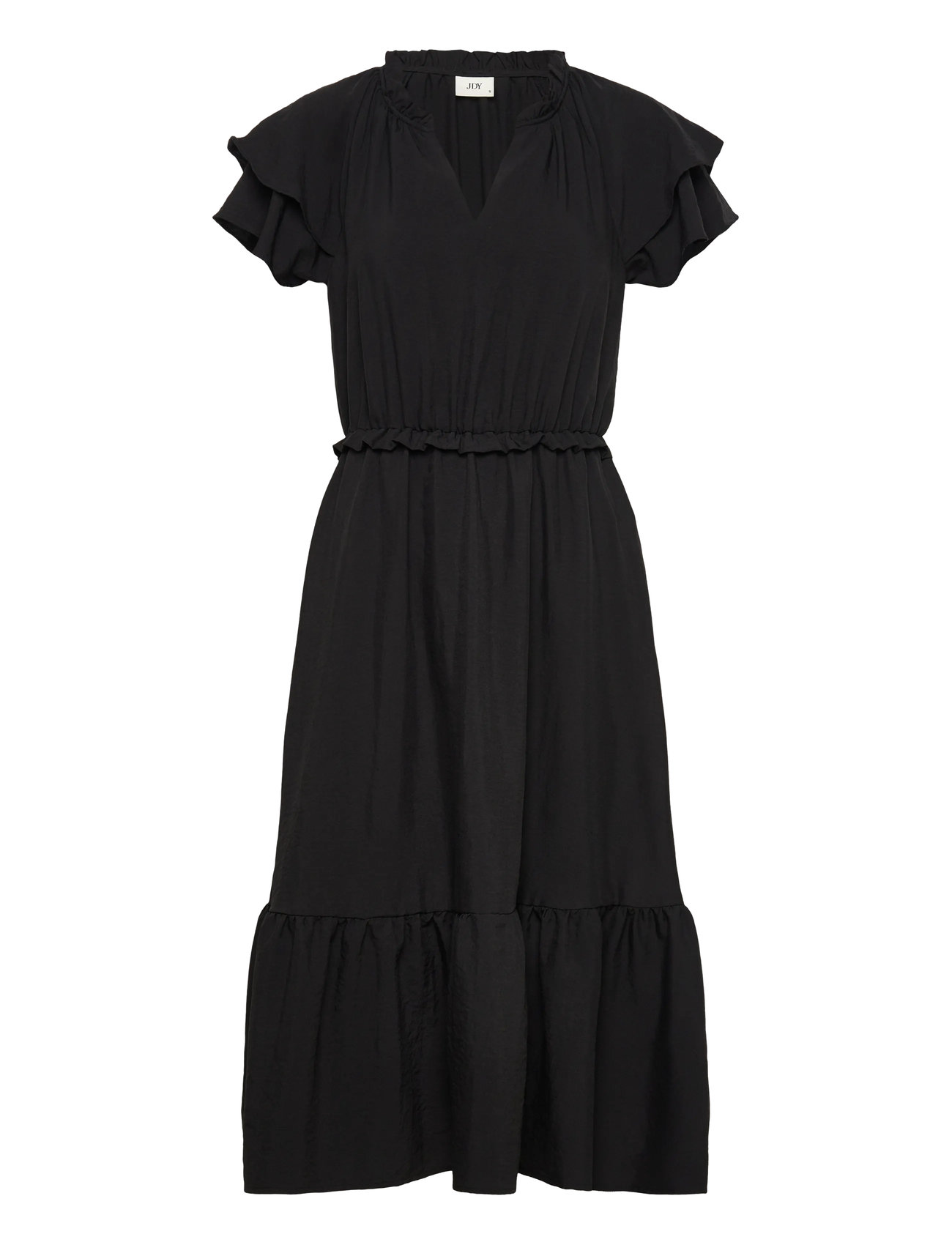 Jdytrain S/L Frill Midi Dress Wvn Exp Knelang Kjole Black JDY
