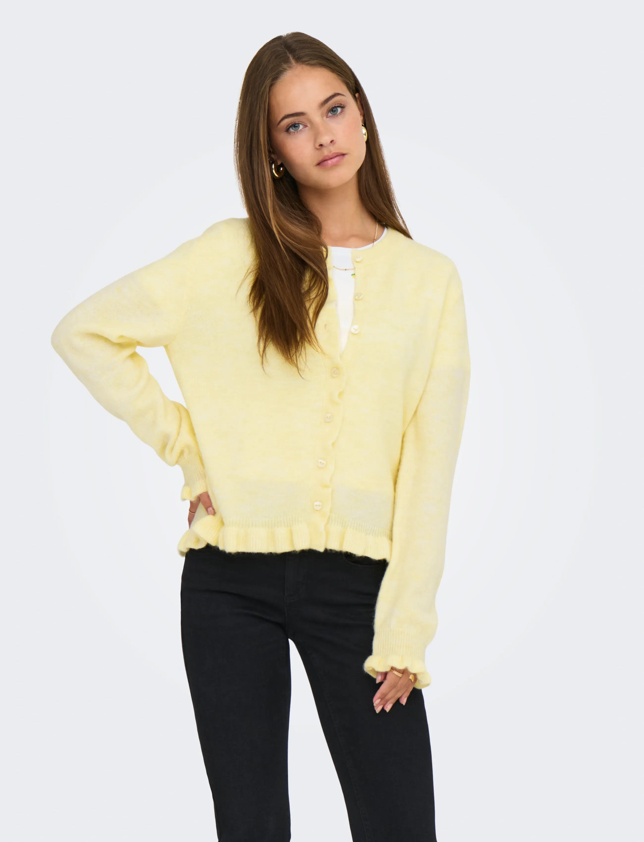 JDY Jdyletty L/S On Frill Cardigan Knt Noos, XS, Yellow, Strik > Cardigans, Dame
