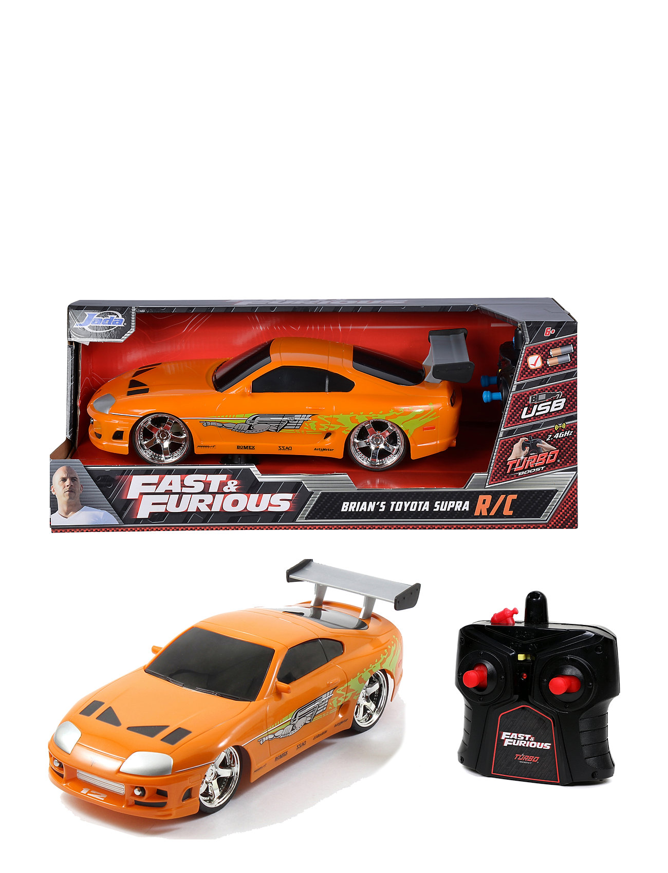 Fast & Furious Radio Controlled Car Brian's Toyota, 1:16 Toys Remote Controlled Toys Orange Jada Toys