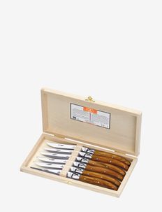 Laguiole knife set with olive wood handle - couteaux - brown