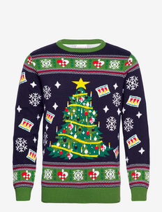 Christmas Tree Jumper - knitted round necks - blue