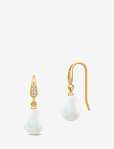 Ocean Earrings - Gold/White - roikkuvat korvakorut - white