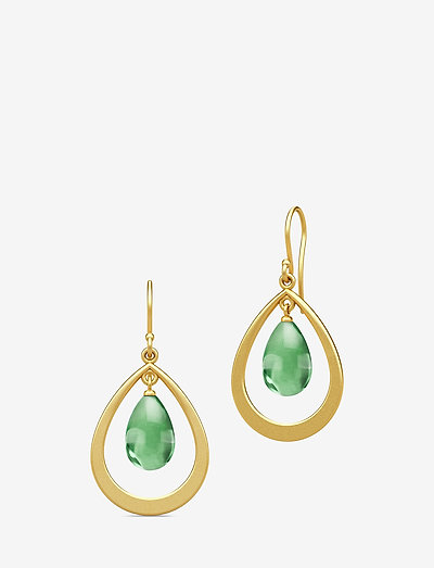 Prime Droplet Earrings - Gold/Green - roikkuvat korvakorut - green