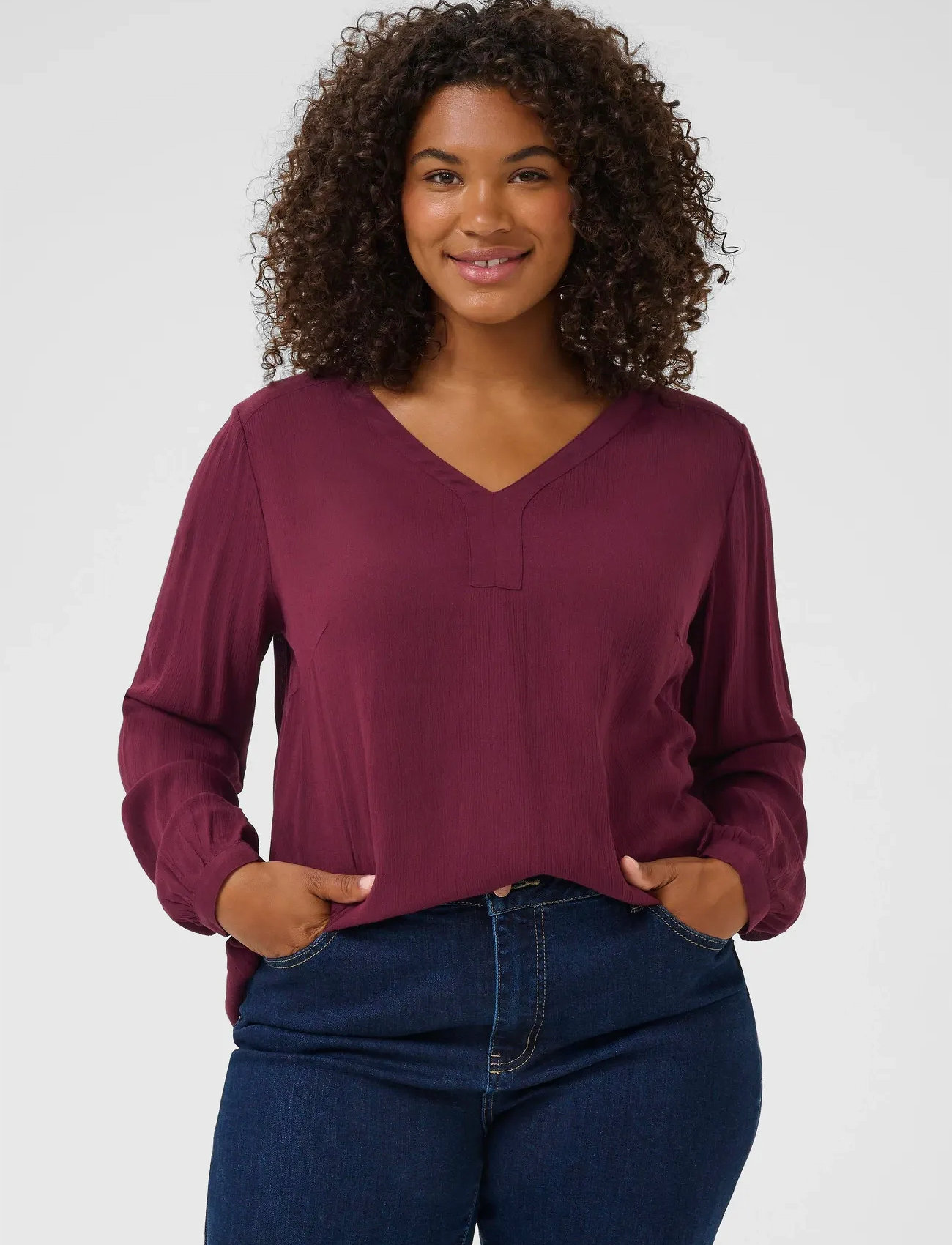 Kaffe Curve Kcami Ls Blouse, 54, Red, Blouses - Long-sleeved, Dame