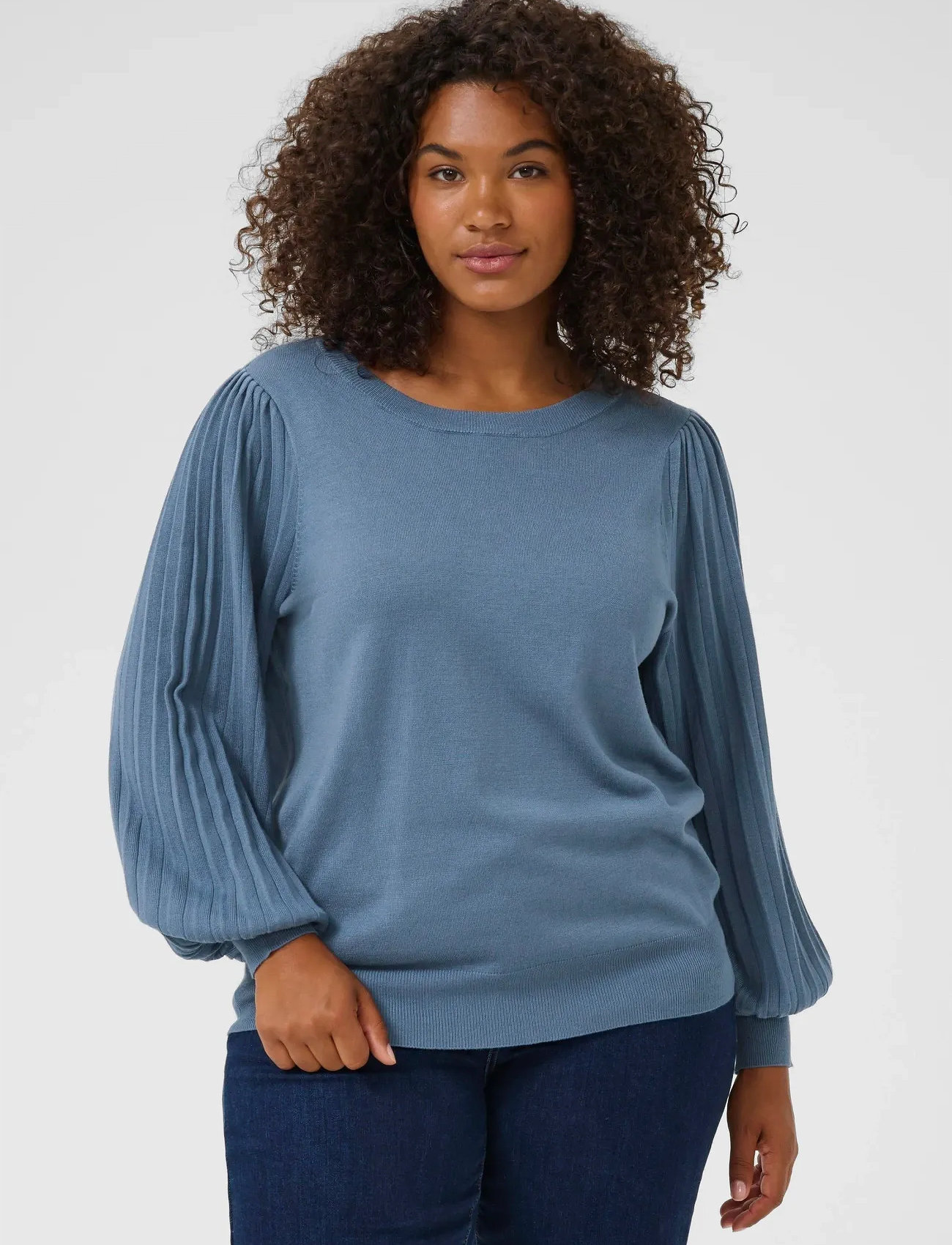 Kaffe Curve Kcloni Knit Pullover, XL, Blue, Strik > Trøjer, Dame